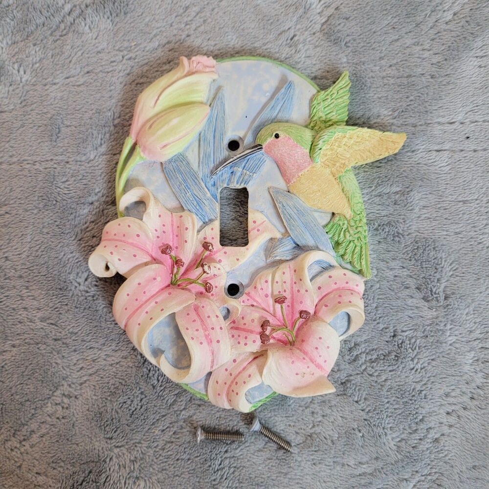 Vintage Hummingbird Lillies 3D Light Switch Cover Wall Plate Single Toggle Resin